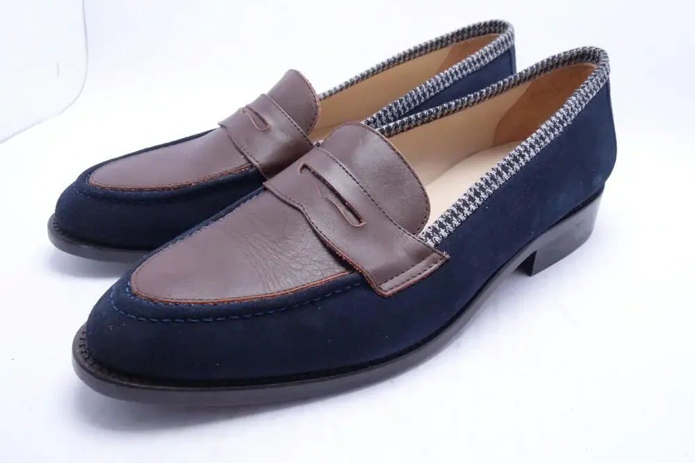 Hockerty Shoes Mens Size 9 Blue Suede Penny Loafers Slip On Made In Spain
